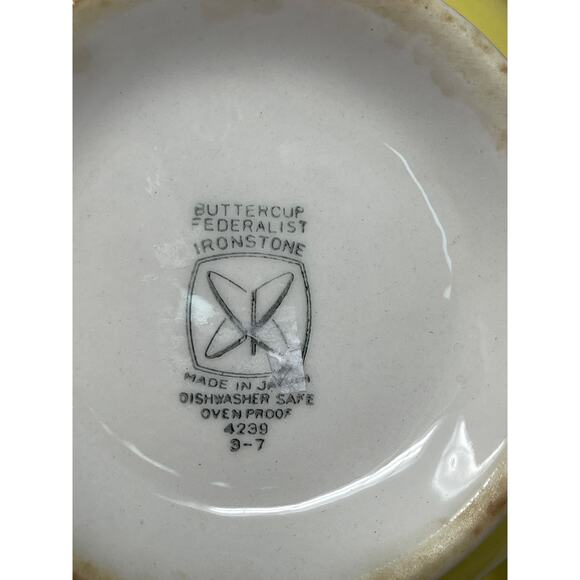 Vintage Federalist Ironstone Buttercup Yellow Ceramic Sugar Bowl & Creamer Set - Picture 11 of 16